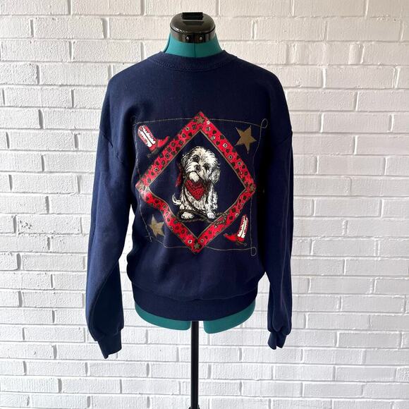 Gopher Tops - Vintage 90s blue western dog sweatshirt